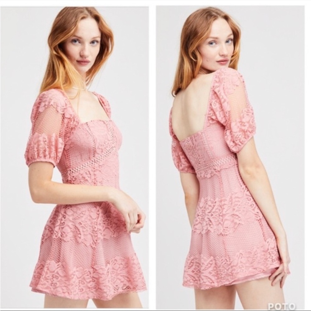 NWOT Free People pink lace mini dress xs
